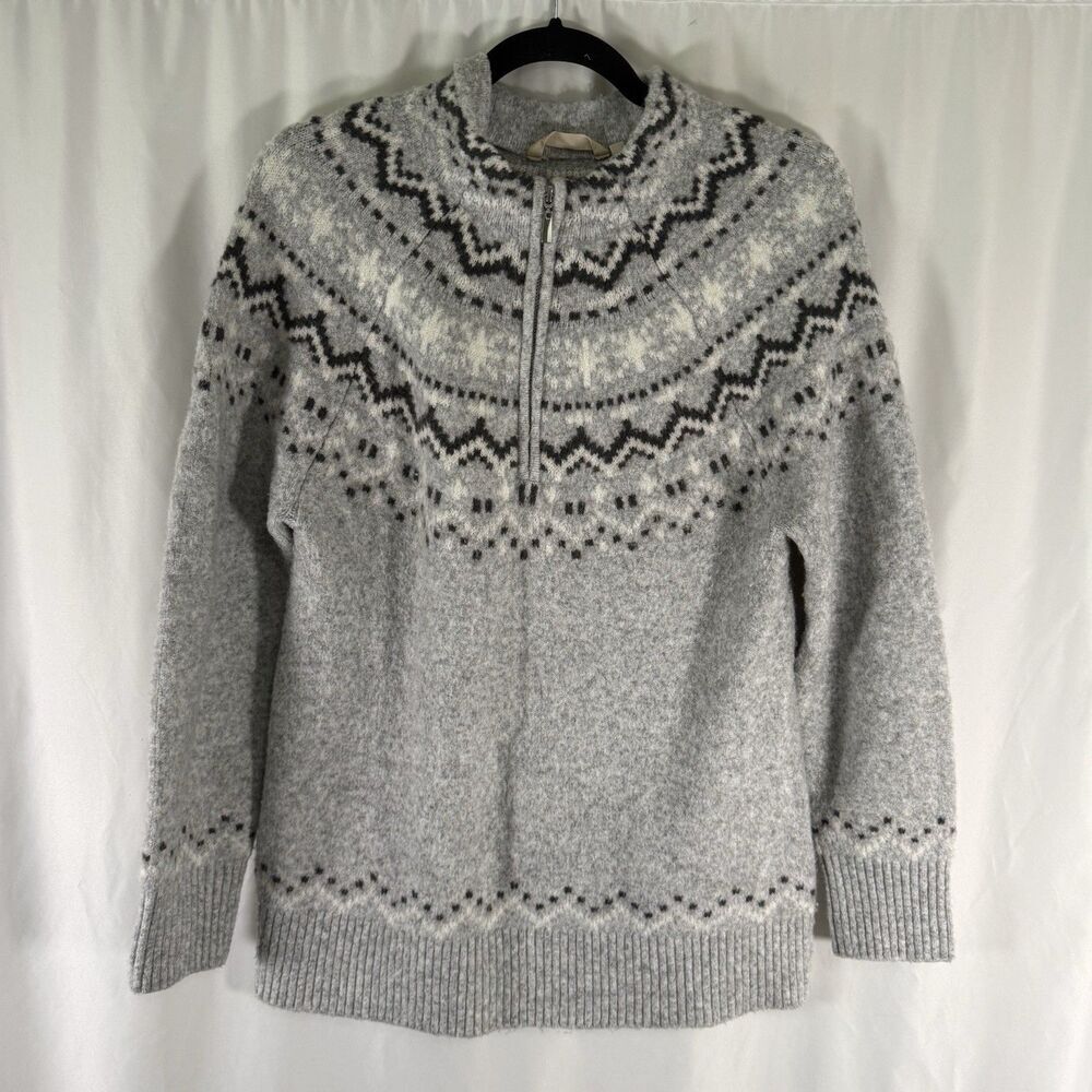 Soft Surroundings Wool Blend Sweater Women's Small Grey Knit 1/4 Zip Soft